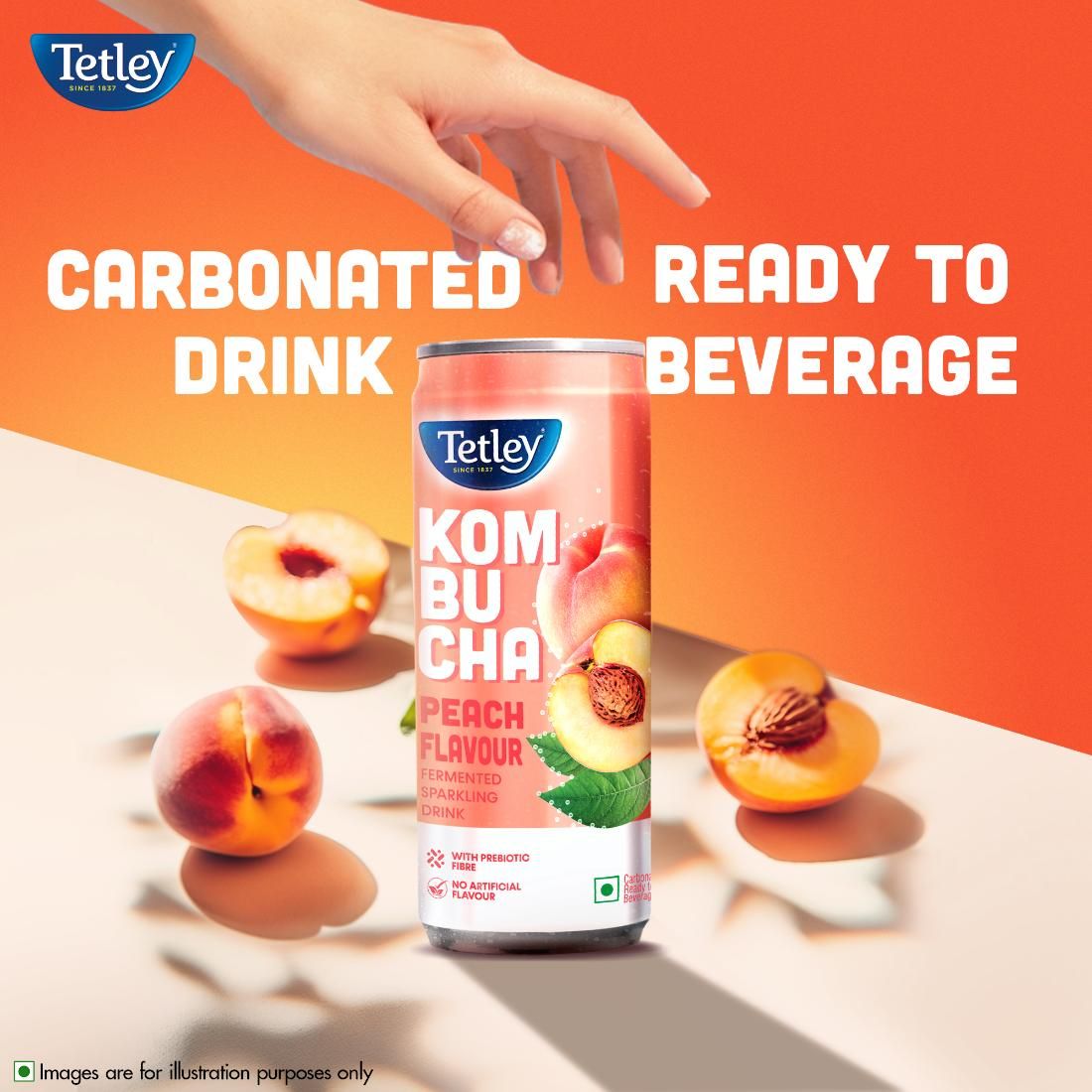 Tetley Kombucha Peach Fermented Water Drink With Prebiotic Fibre & No Artificial Flavour 250 ml  X 2 Combo
