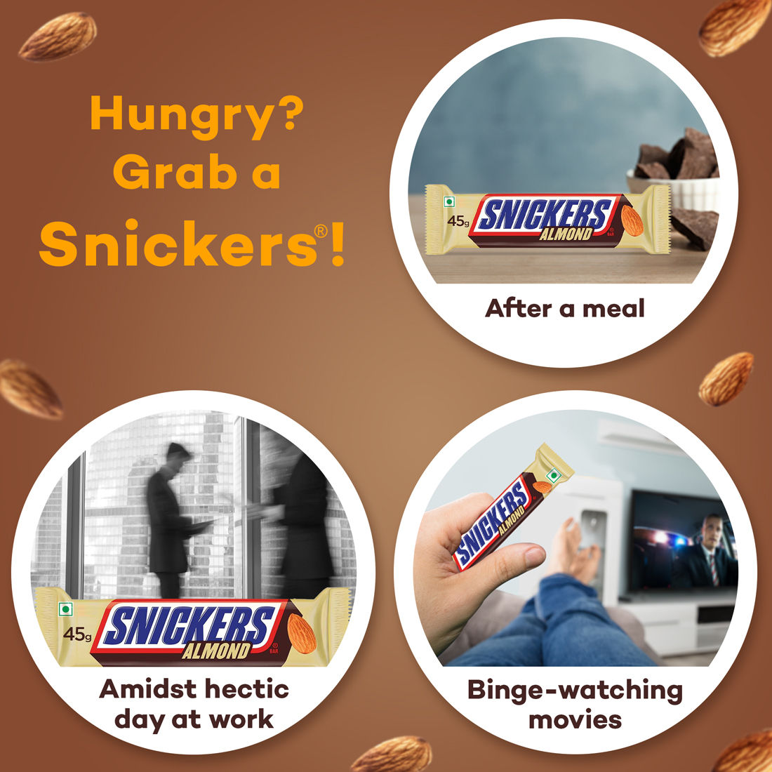 Snickers Almond Filled Chocolate Bar 45 g Combo