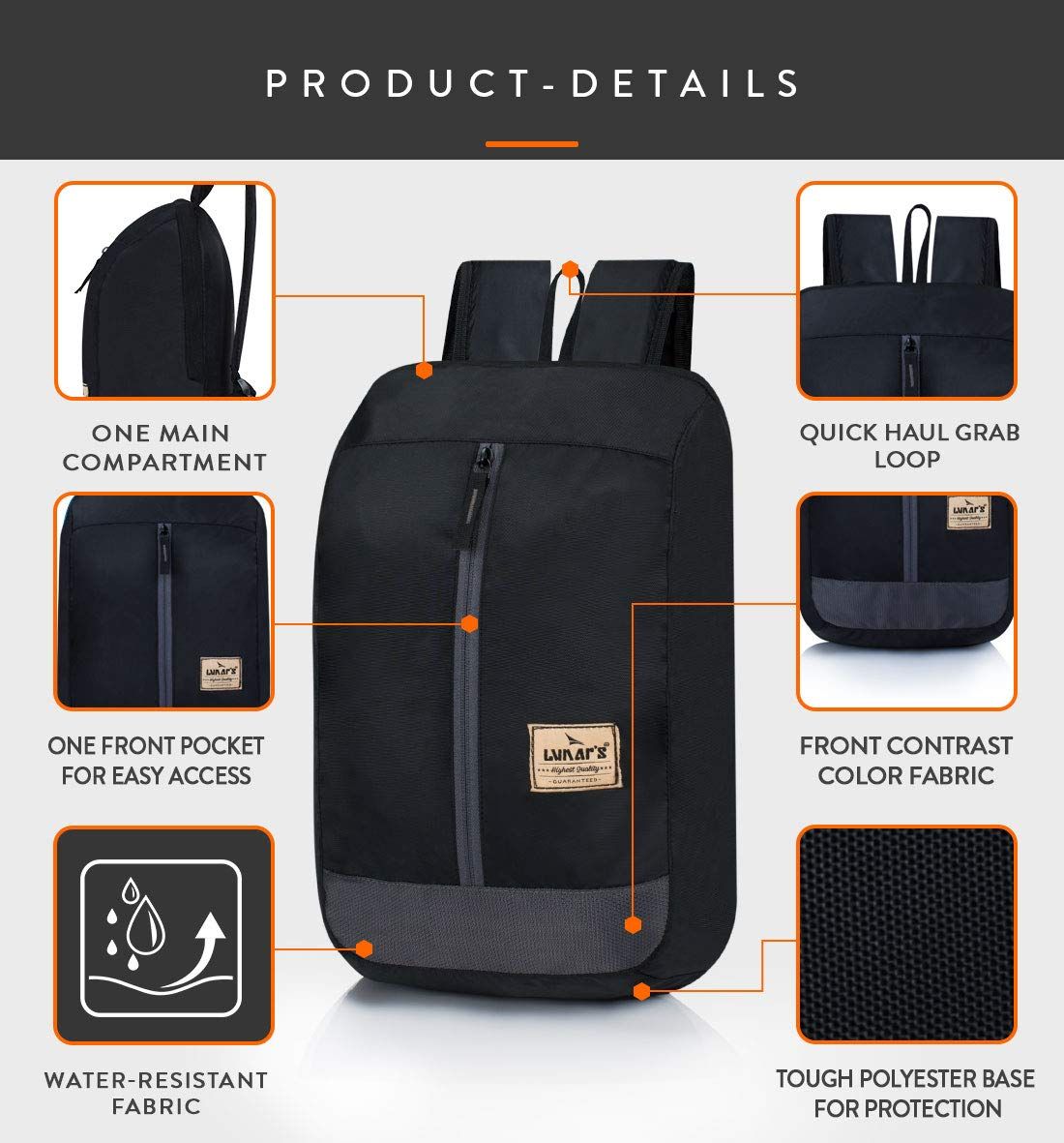 Lunar's Unisex Solid Polyester 12 L Backpack | Black