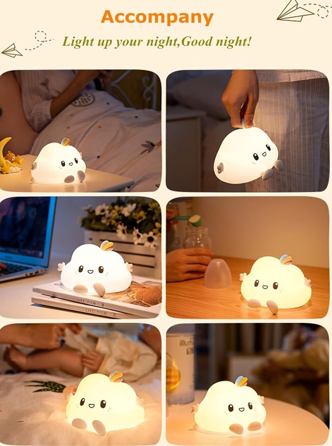 Hashwow Rechargeable Multicolor Cloud Night Lamp  Cute Silicone Lamp