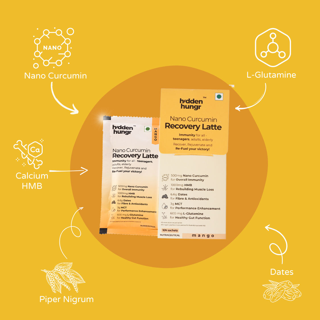 Nano Curcumin Recovery Latte - Mango (Pack of 10N Sachets)