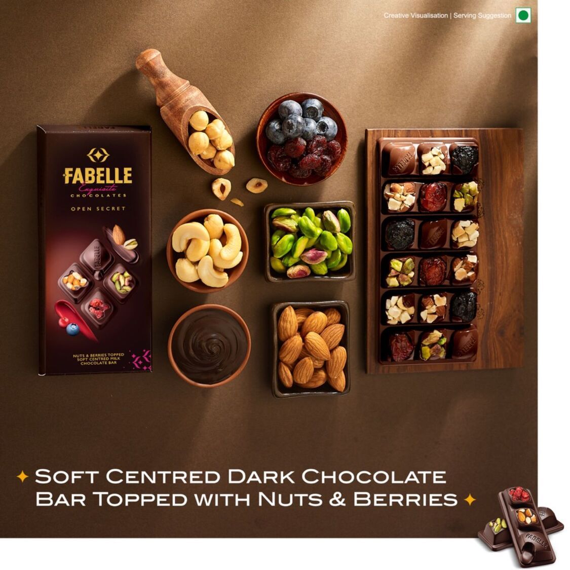 Fabelle Open Secret - Dark Chocolate Handcrafted Bar with Exotic Nuts & Berries Handcrafted Bar
