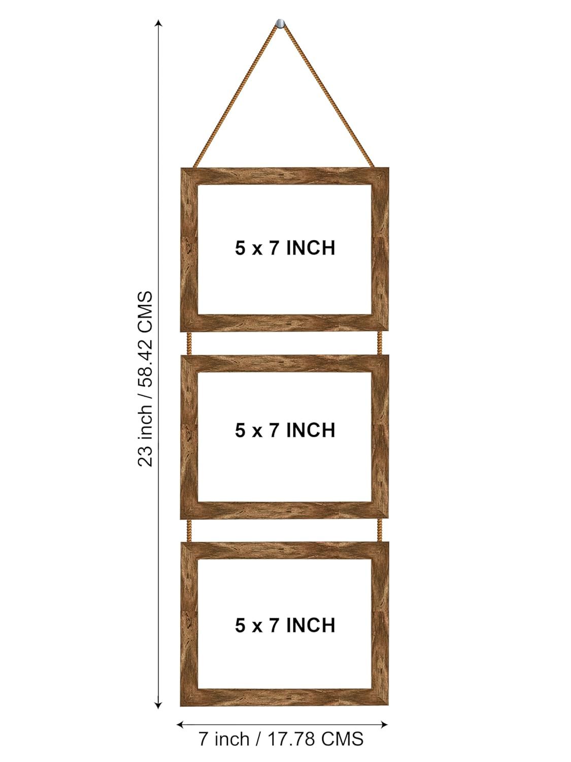 Indianara 3in1 Hanging Photo Frame with Plexiglass - Three slots for 3 Photos of 5 x 7 each WNT