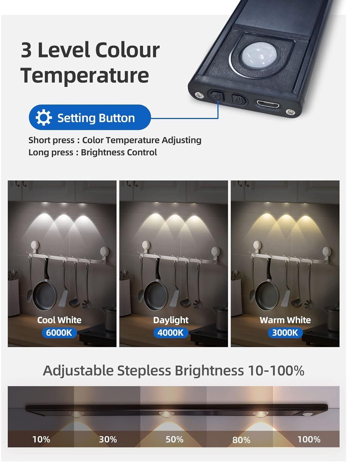 Desidiya Under The Cabinet Lights 40 Cm|Usb Rechargeable, Magnetic, Wireless- Aluminium, Led, White