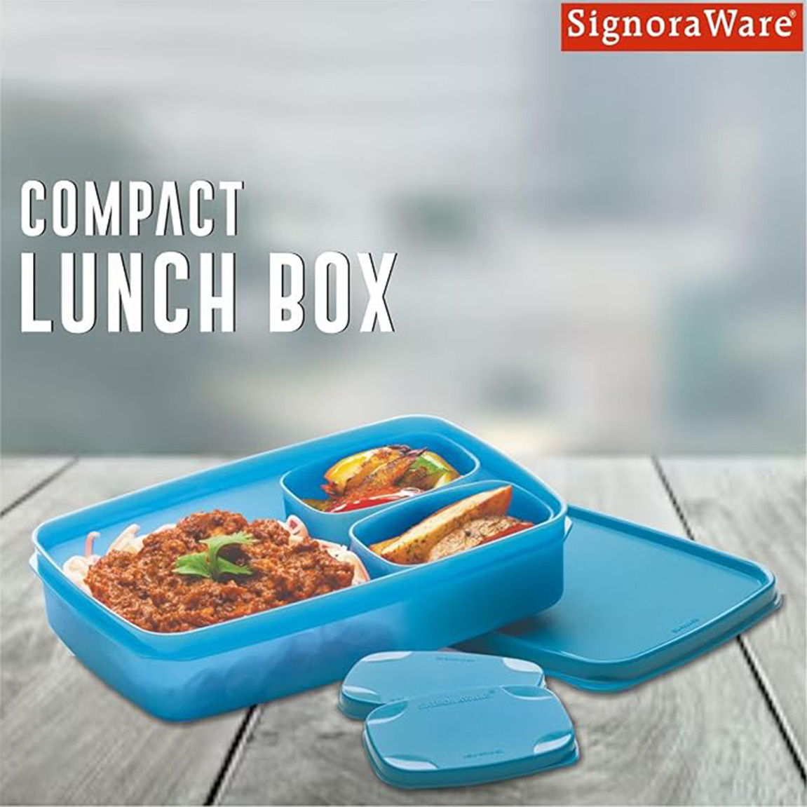 SignoraWare Compact Lunch Box Set, 850Ml+100Ml+100Ml, Set/3, 514Turquioseblue