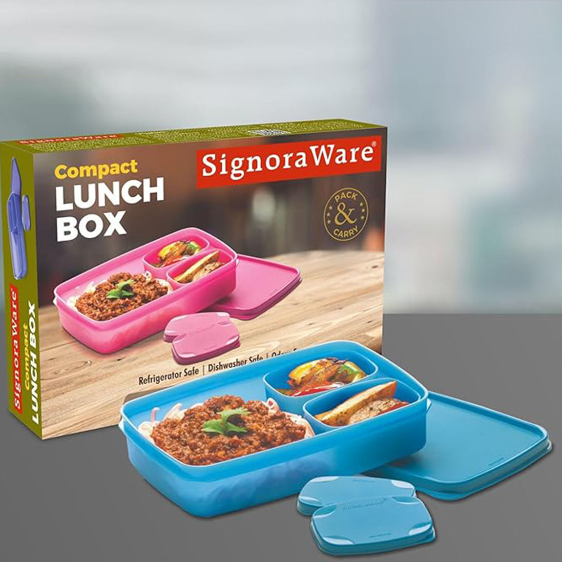 SignoraWare Compact Lunch Box Set, 850Ml+100Ml+100Ml, Set/3, 514Turquioseblue