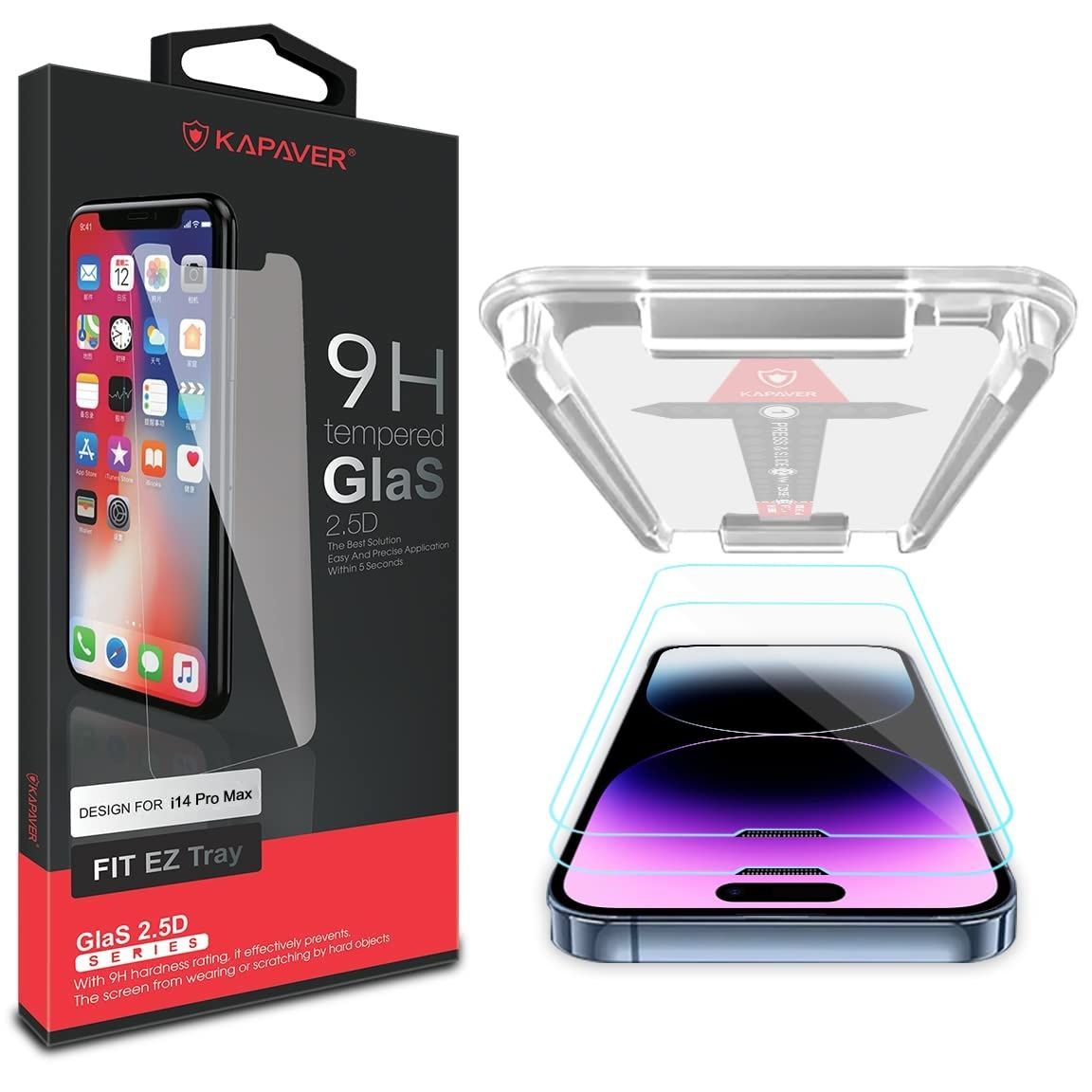Kapaver Iphone 14 Pro Max Tempered Glass Screen Protector Guard | Easy Fit - 2 Pack
