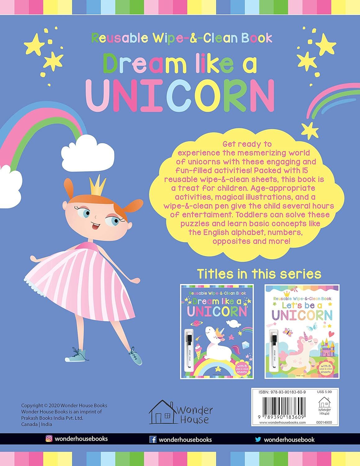 Dream Like A Unicorn - Reusable Wipe And Clean Activity Book: With 15 Wipe And Clean Sheets