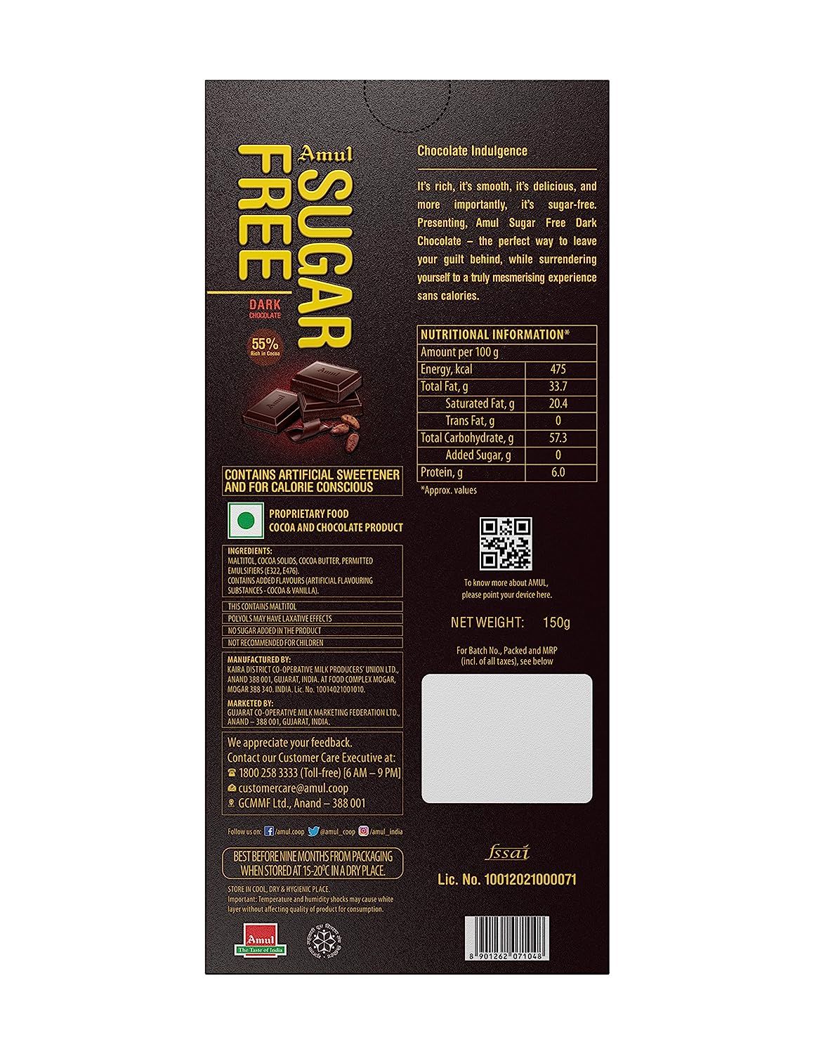 Amul Sugar Free Dark Chocolate