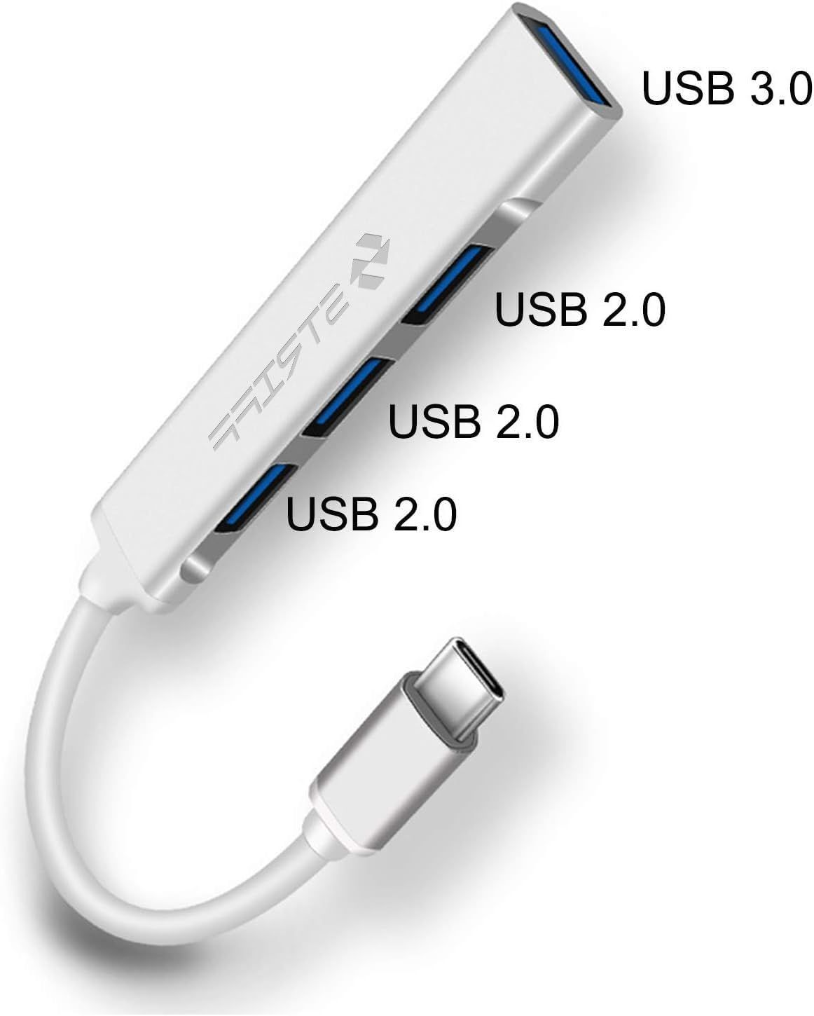 Striff 4-in-1 USB Type-C Hub, Multiport Adapter, USB-C to USB Connector - Silver