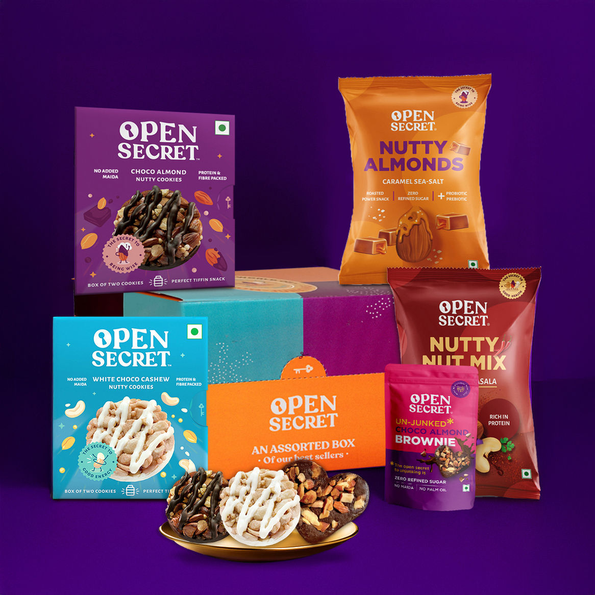Open Secret Chocolate Cookies, Brownie and Dry Fruits Gift Hamper | Zero Maida