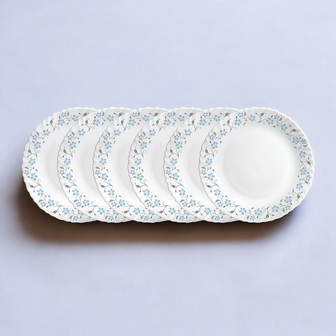 La Opala Diva Classique Dinner Plate | Opal Glass Full Plate for Dining | Set of 6 - Grace Blue