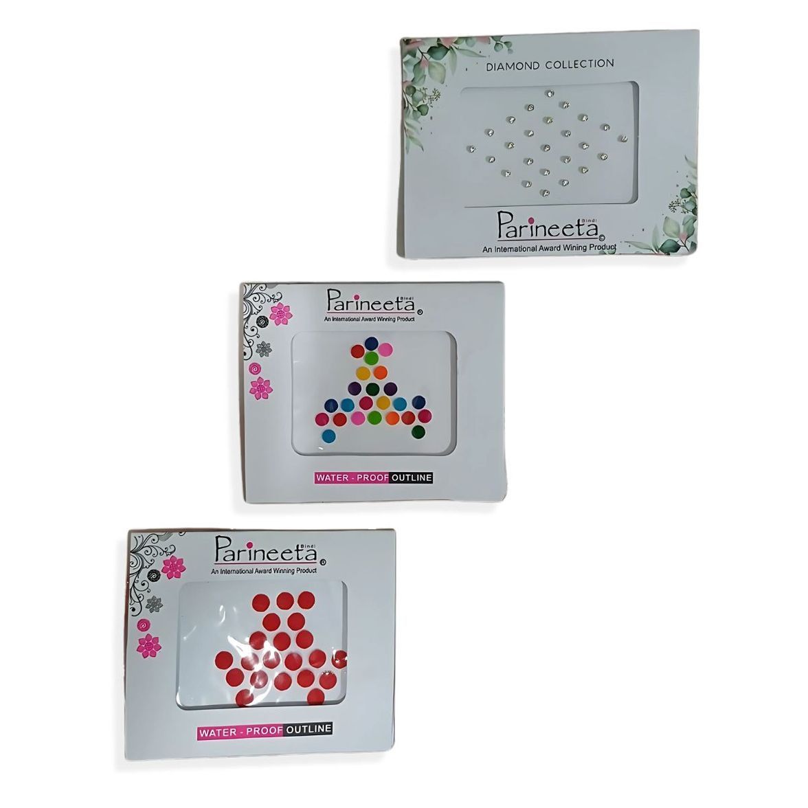 Gullak Bindi Set - 4mm Multi, 5mm Red, 3mm Stone Silver
