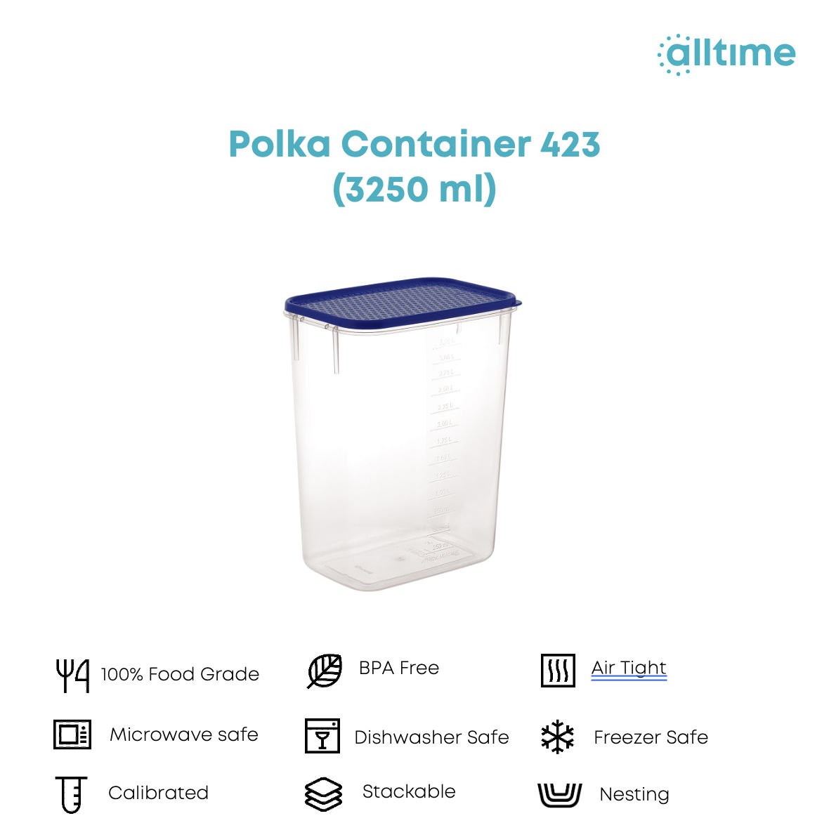 All Time Polka Storage Container 423 (3250 Ml) (Assorted Color)
