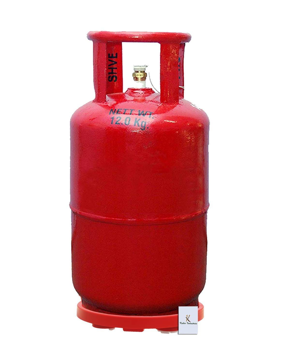 Kuber Industries Plastic Heavy Duty Gas Cylinder Stand Trolley | 4 Wheels | Red