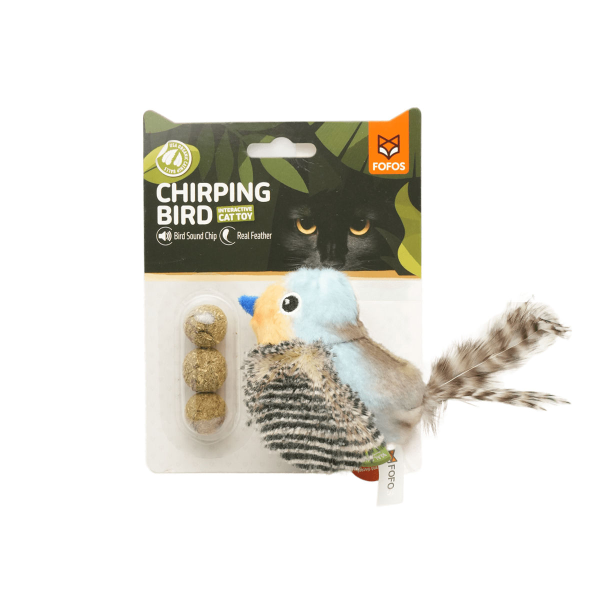 FOFOS Bluebird Cat Toy | Bird Sounds | 3 US Grade Organic Catnip Balls | Cat Toys For All Ages