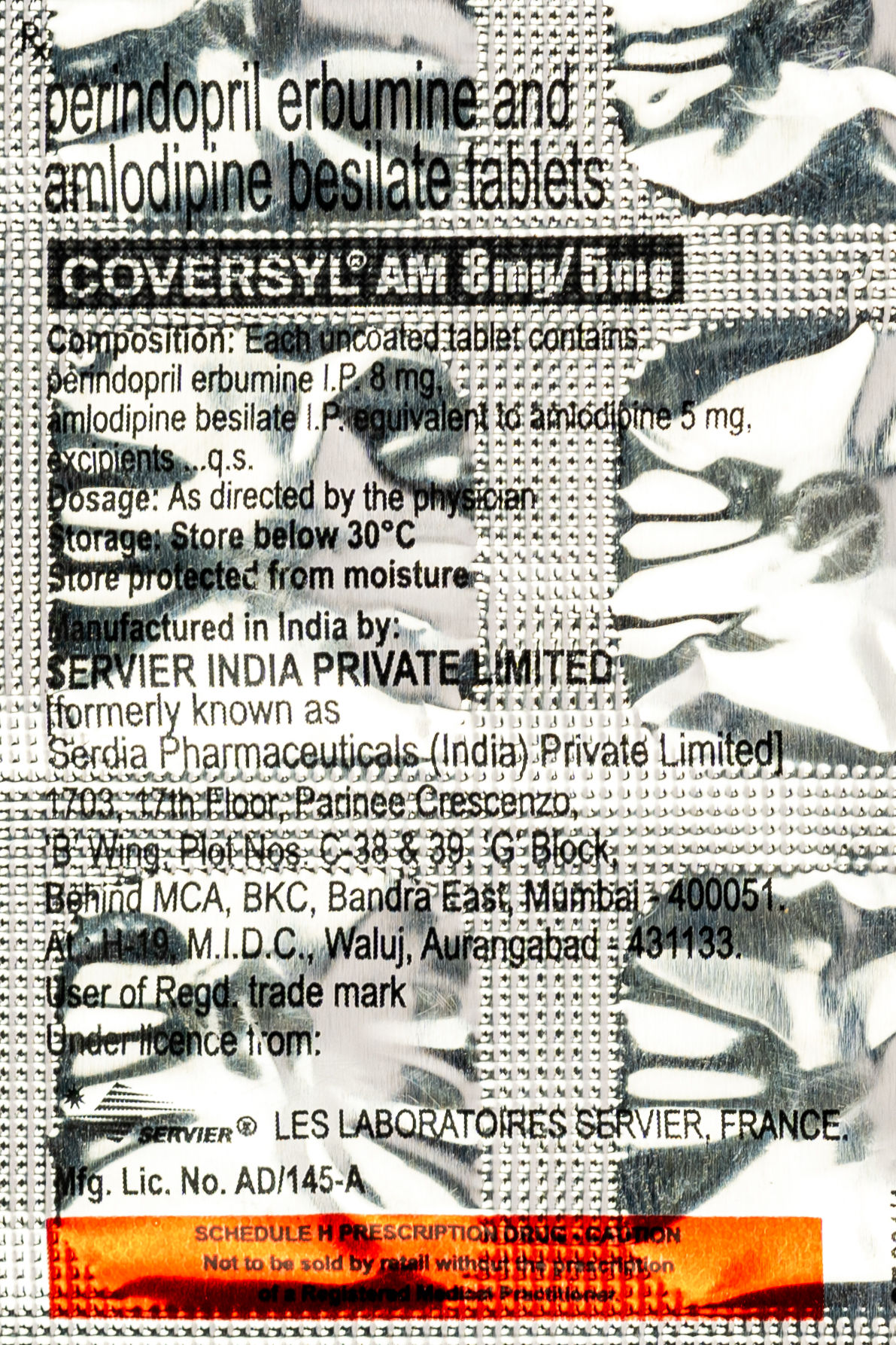 Coversyl AM 8mg/5mg Tablets