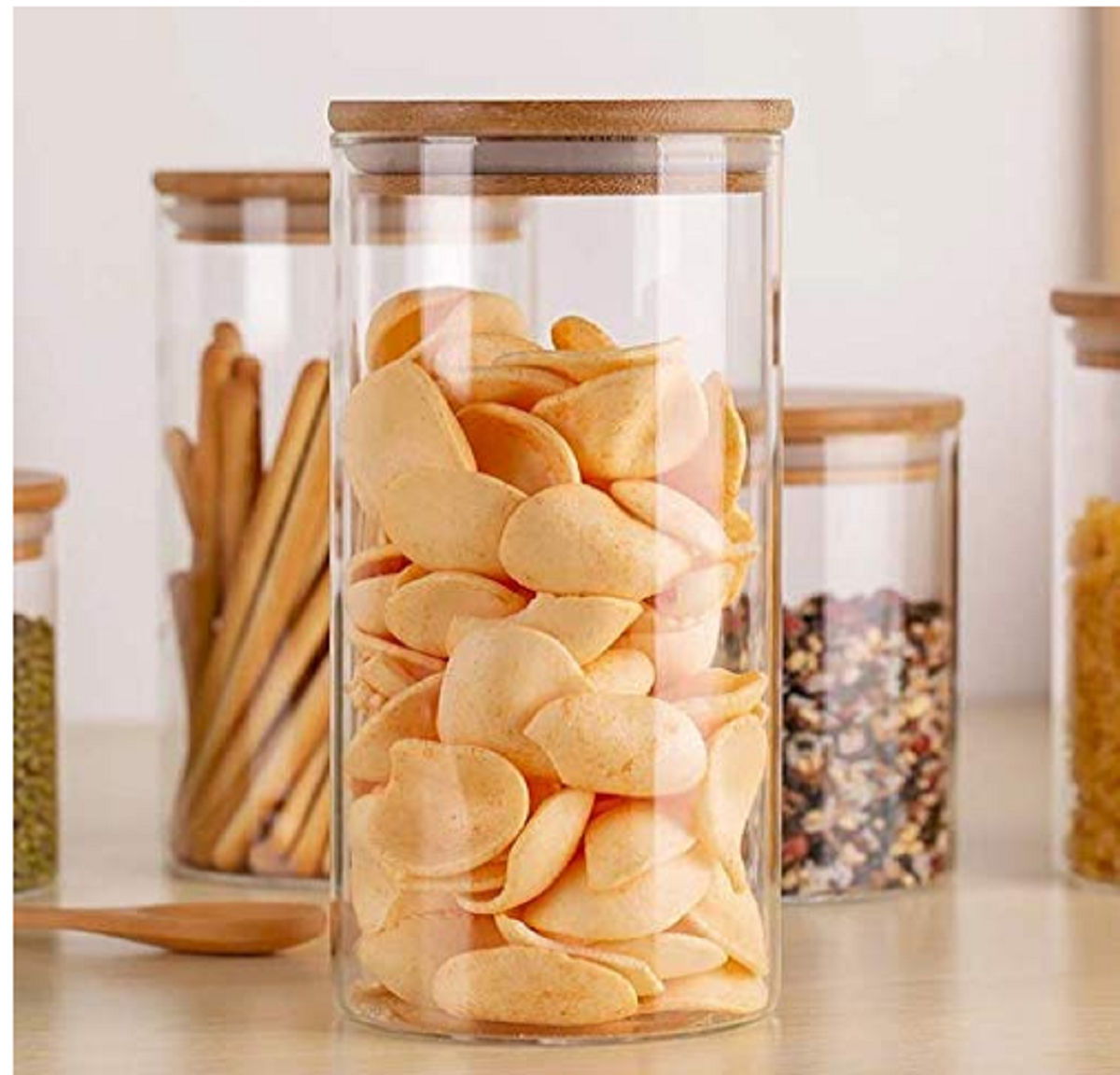 Soham Housewares Air Tight Glass Container With Wooden Lid- 320 ml (Thermacolpack)