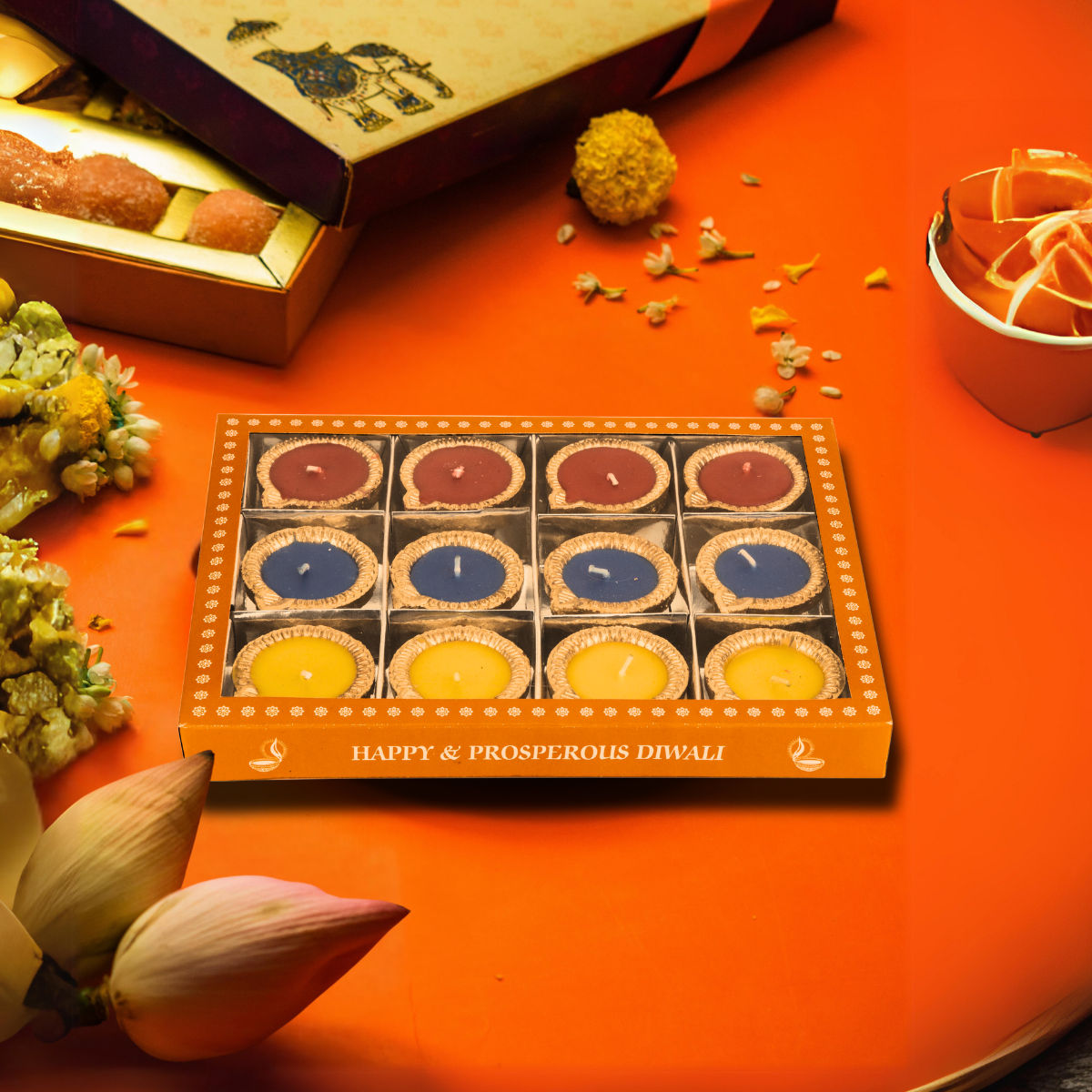 Walton Rangoli-Inspired Earthen Diyas Set | Assorted Colors