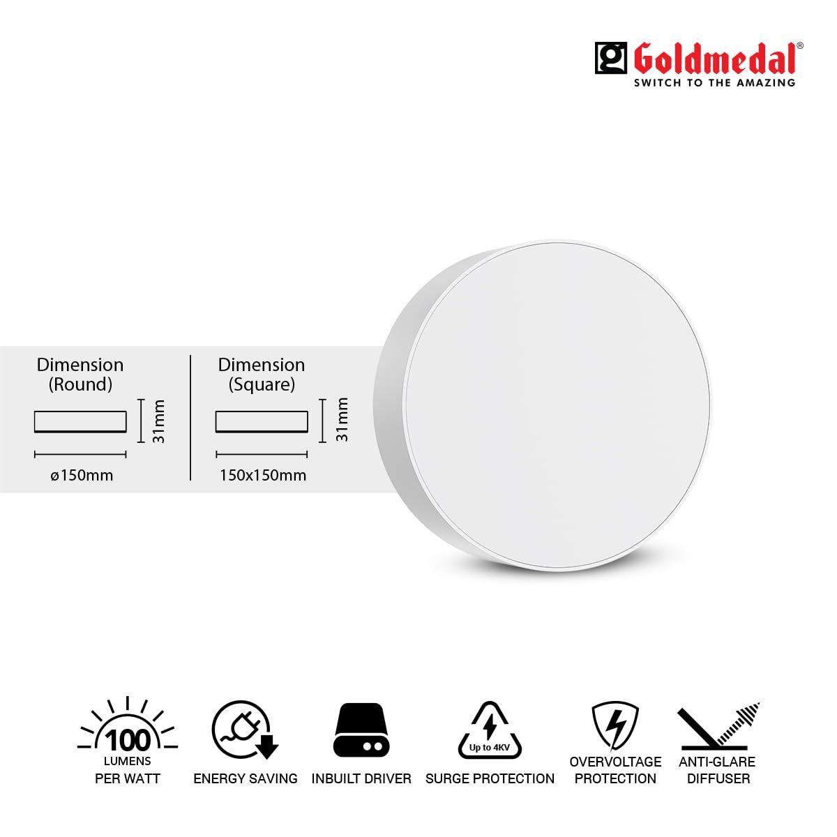 Goldmedal Frozen 18W Led Surface Light -Round