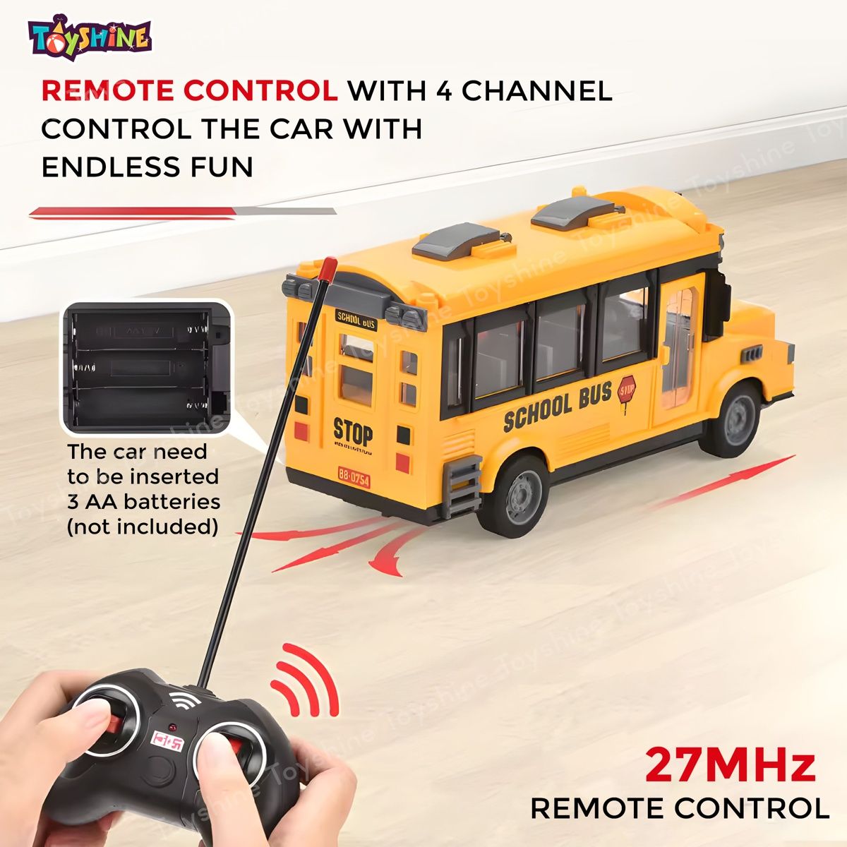 Toyshine 1/30 Scale Remote Control School Bus with Opening Doors & Lights for Kids 3+