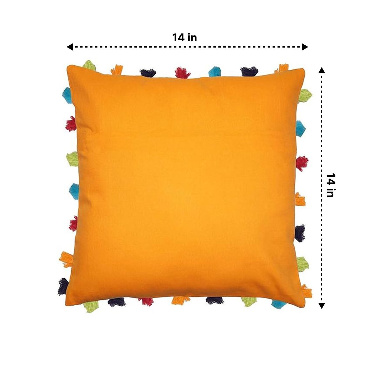 Lushomes Cushion Cover - Orange | 14 x 14 inch | Tassels