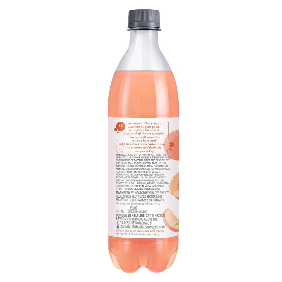 Paper Boat Zero Sugar Peach Sparkling Water | Sugar Free Cold Drink 600 ml Combo