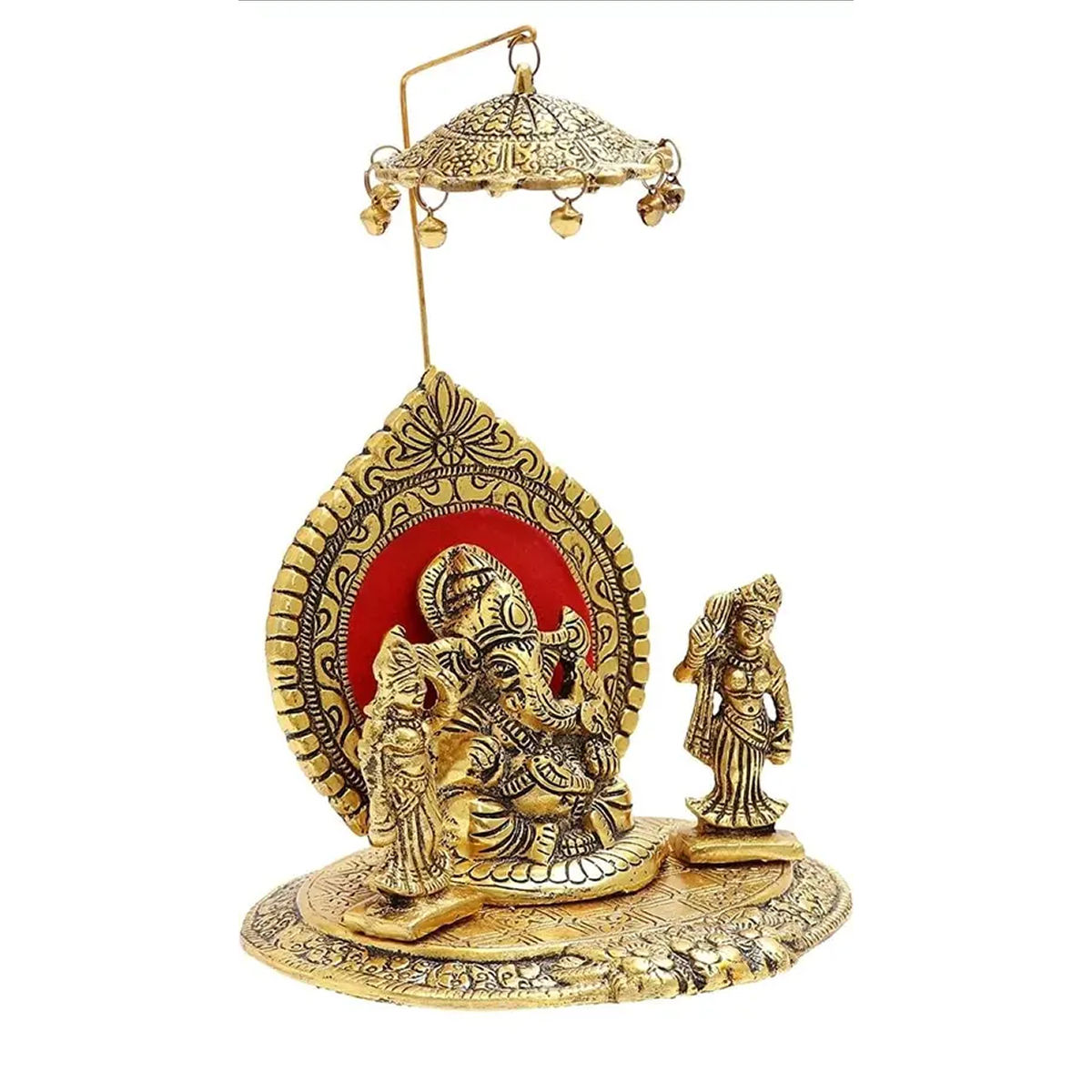 Devnidhii Ganesh Ji Idol with Riddhi Siddhi in Gold Polish