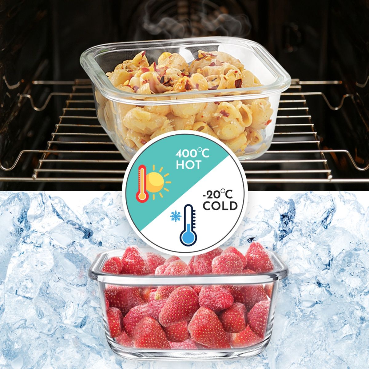 Magnus Vivid Solid Lunch Box With Bag, 2pc Square Containers (320 ml Each), Borosilicate Glass Tiffin