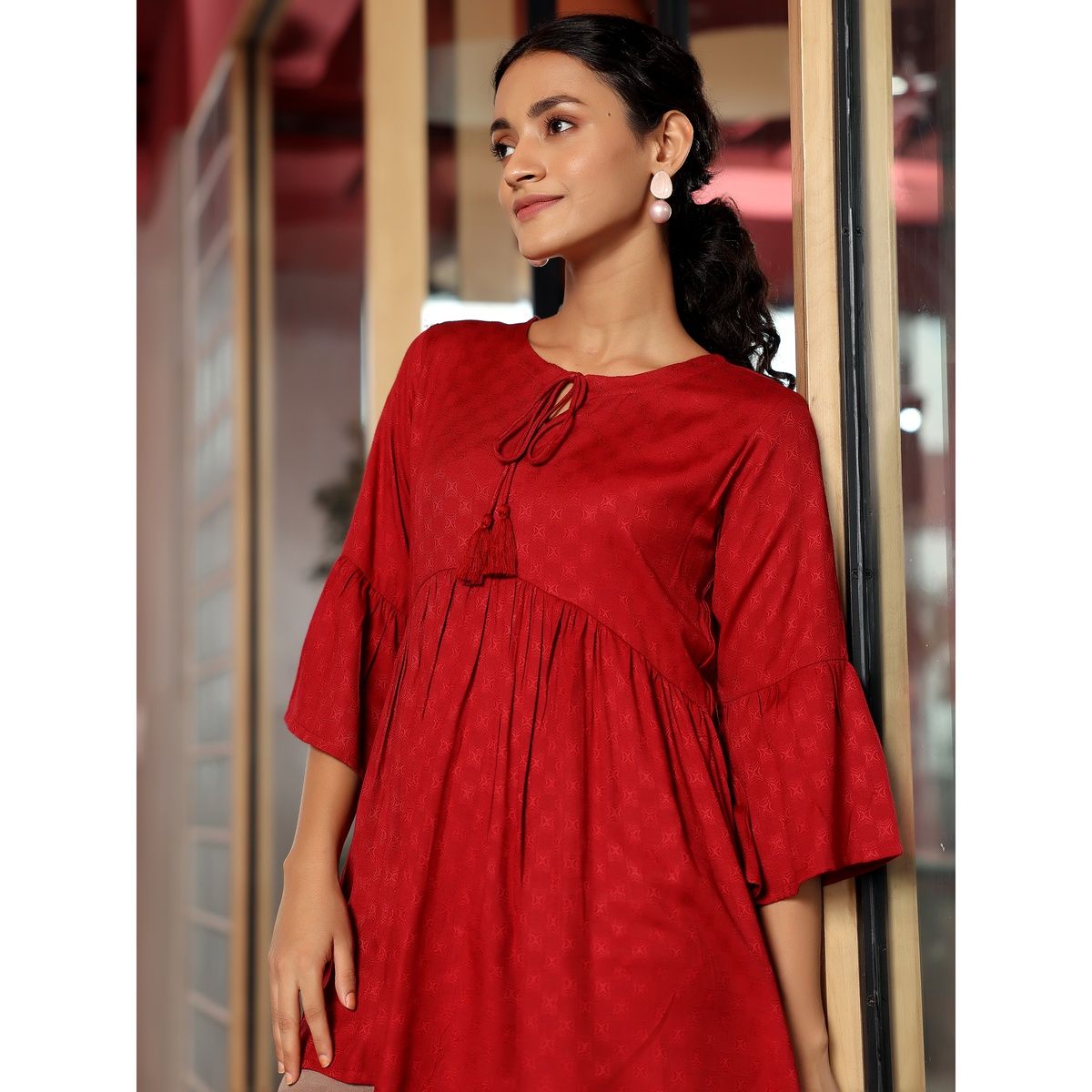 Libas Red Viscose Rayon Woven Design a | Line Kurti | Red | S
