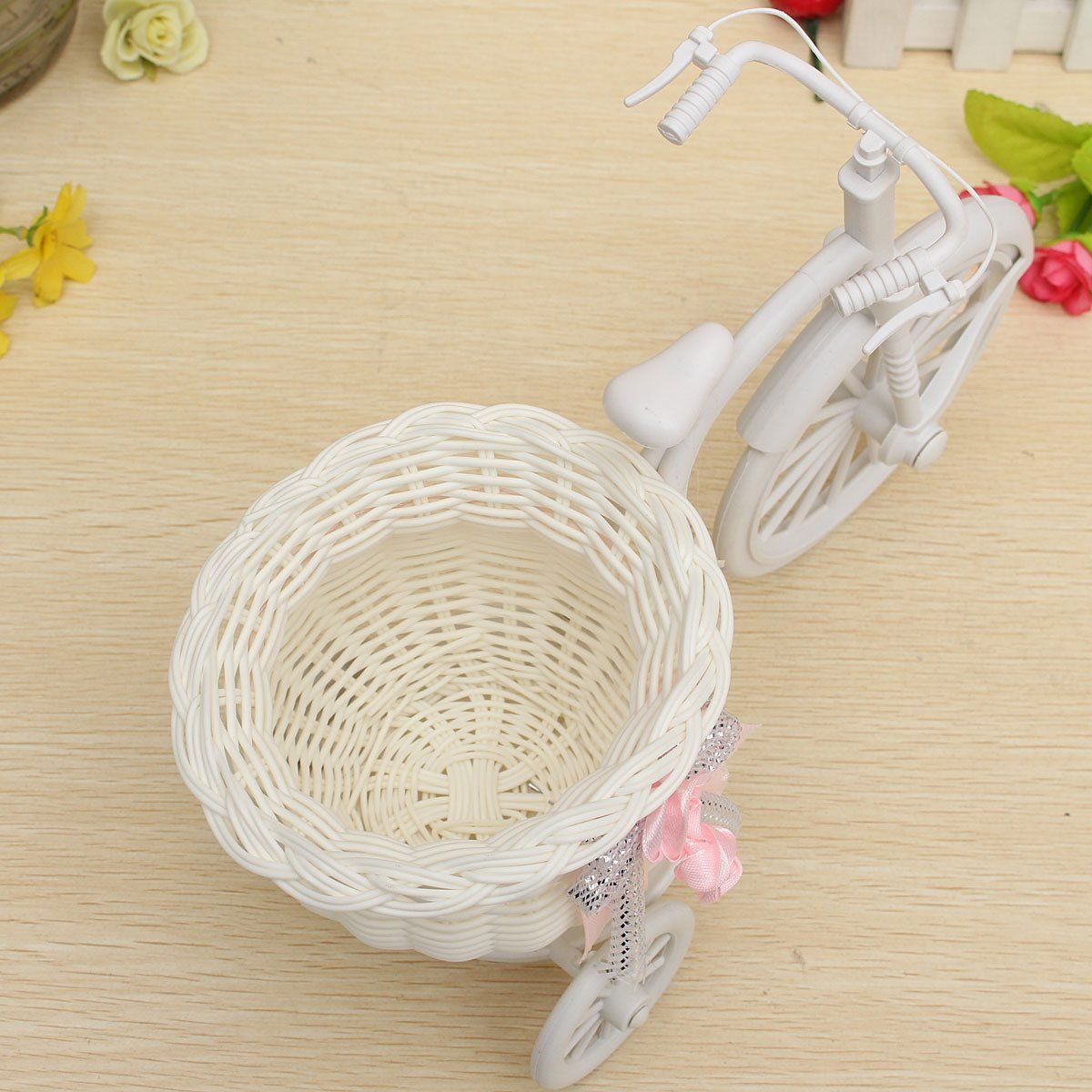 Tied Ribbons Artificial Peony Flowers With Cycle Vase