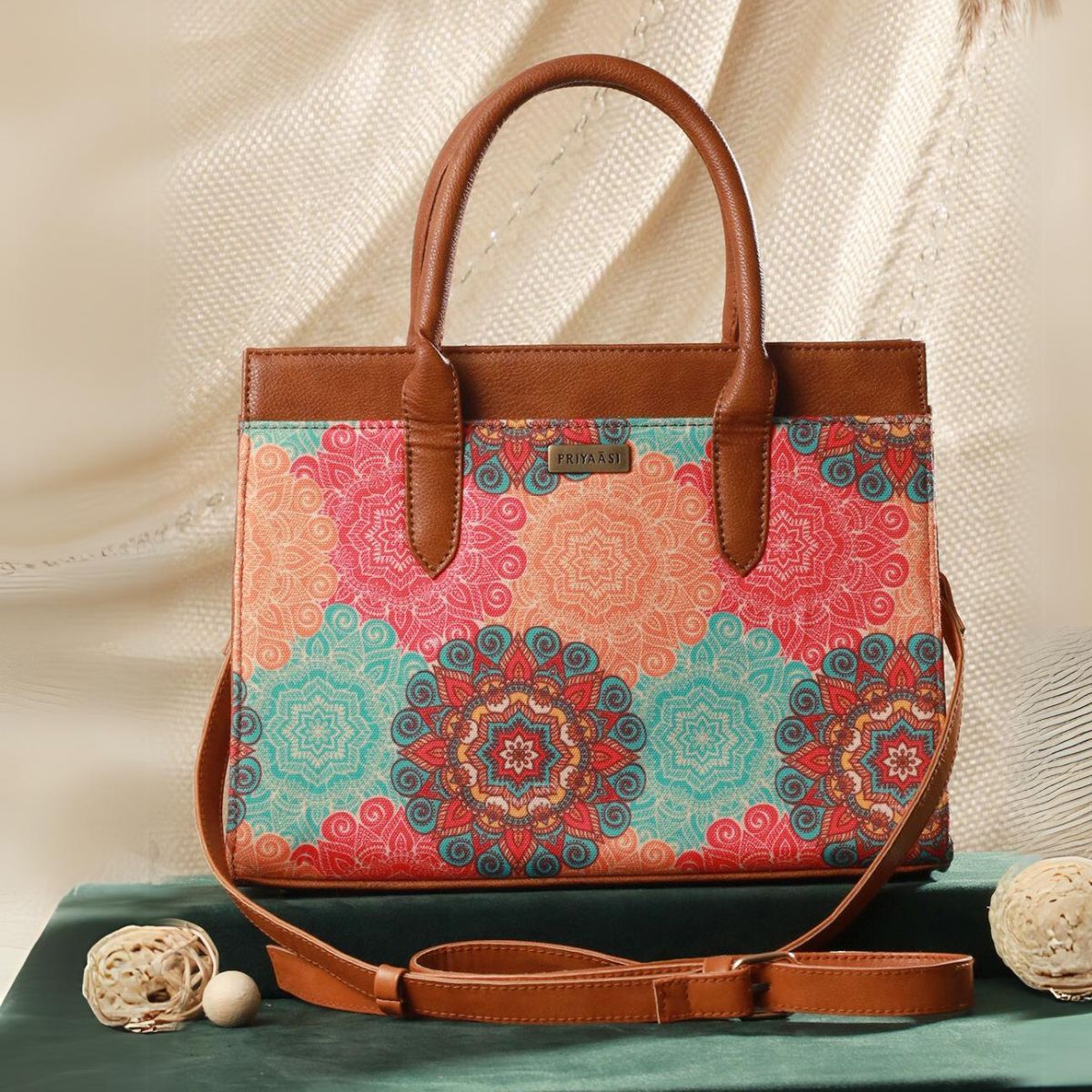 Priyaasi Women's Ethnic Canvas and PU Sling Bag | Multicolour - Small