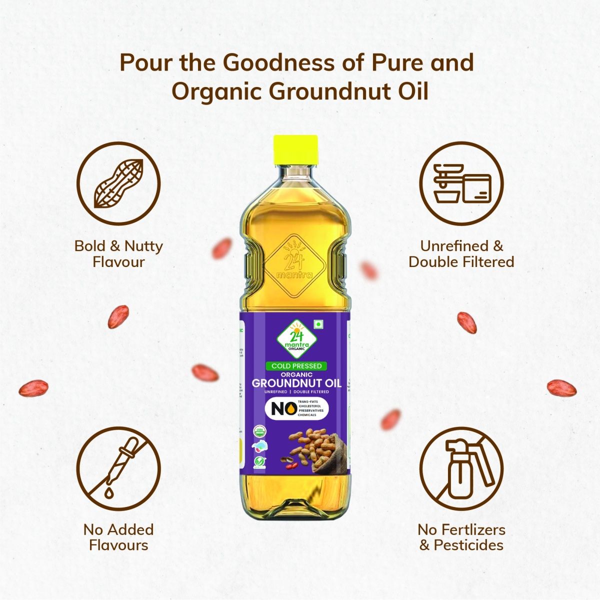 24 Mantra Organic Groundnut Oil Cold Pressed | Bottle