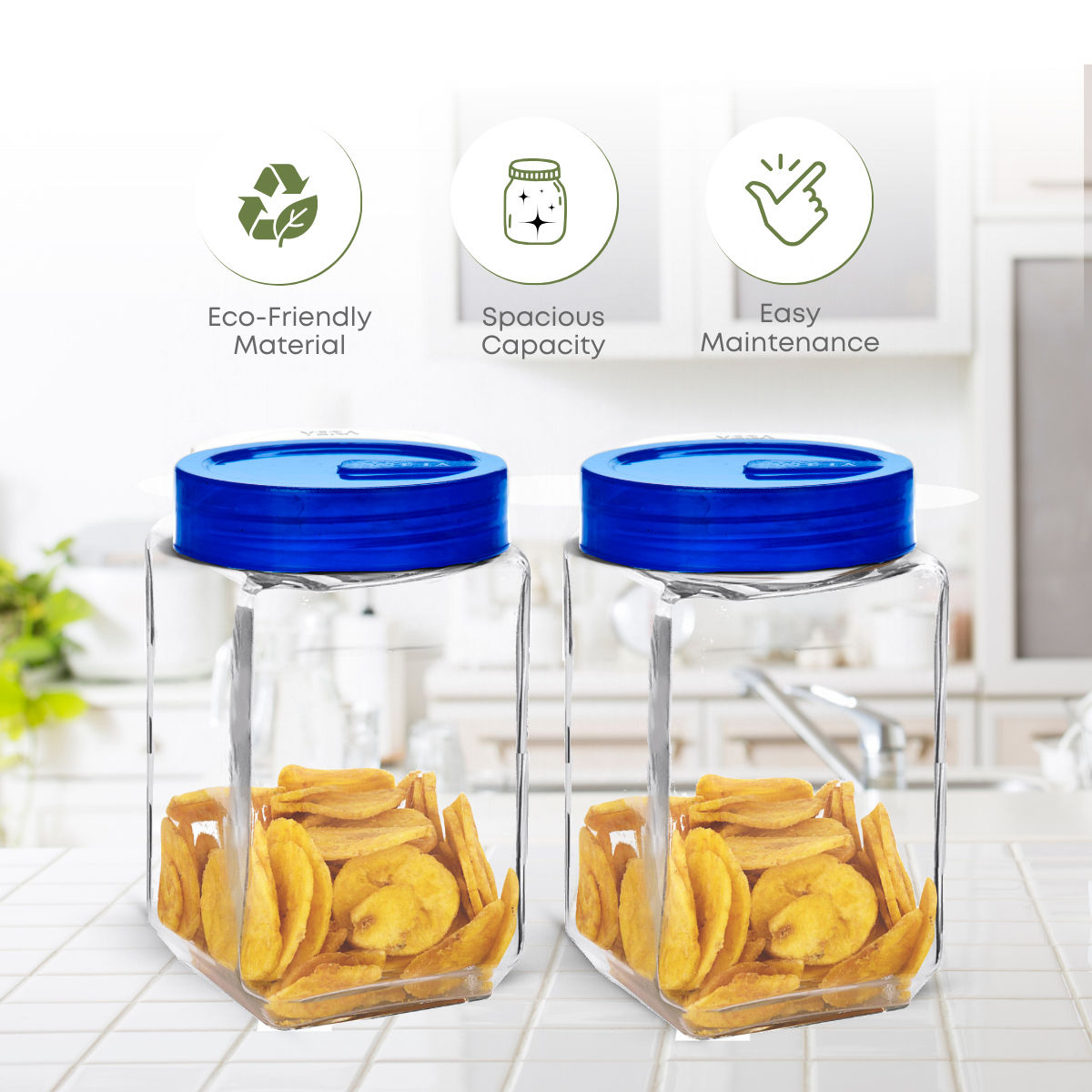 Yera Everyday Storage Jars Square 1100 ml (Each) Set Of 2 pcs