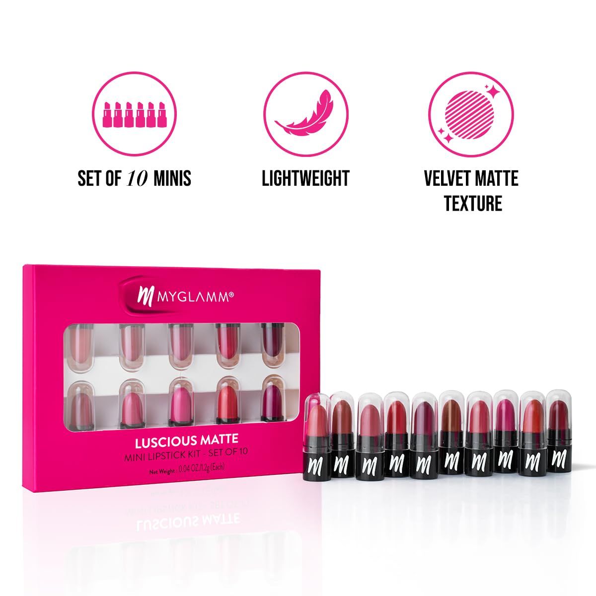 MyGlamm Luscious Matte Mini Lipstick Kit - Set Of 10