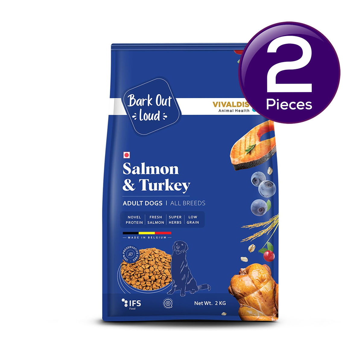 Bark Out Loud Salmon & Turkey Fish Dog Food Medium/Large Breed, Naturally Hypoallergenic 2 kg X 2 Combo