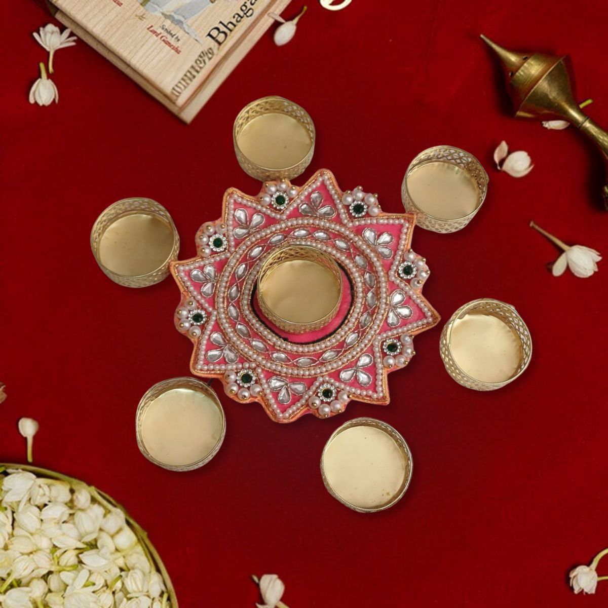 Mirror Work Flower Rangoli T-Light Holders Assorted for Mother's Day Gifting