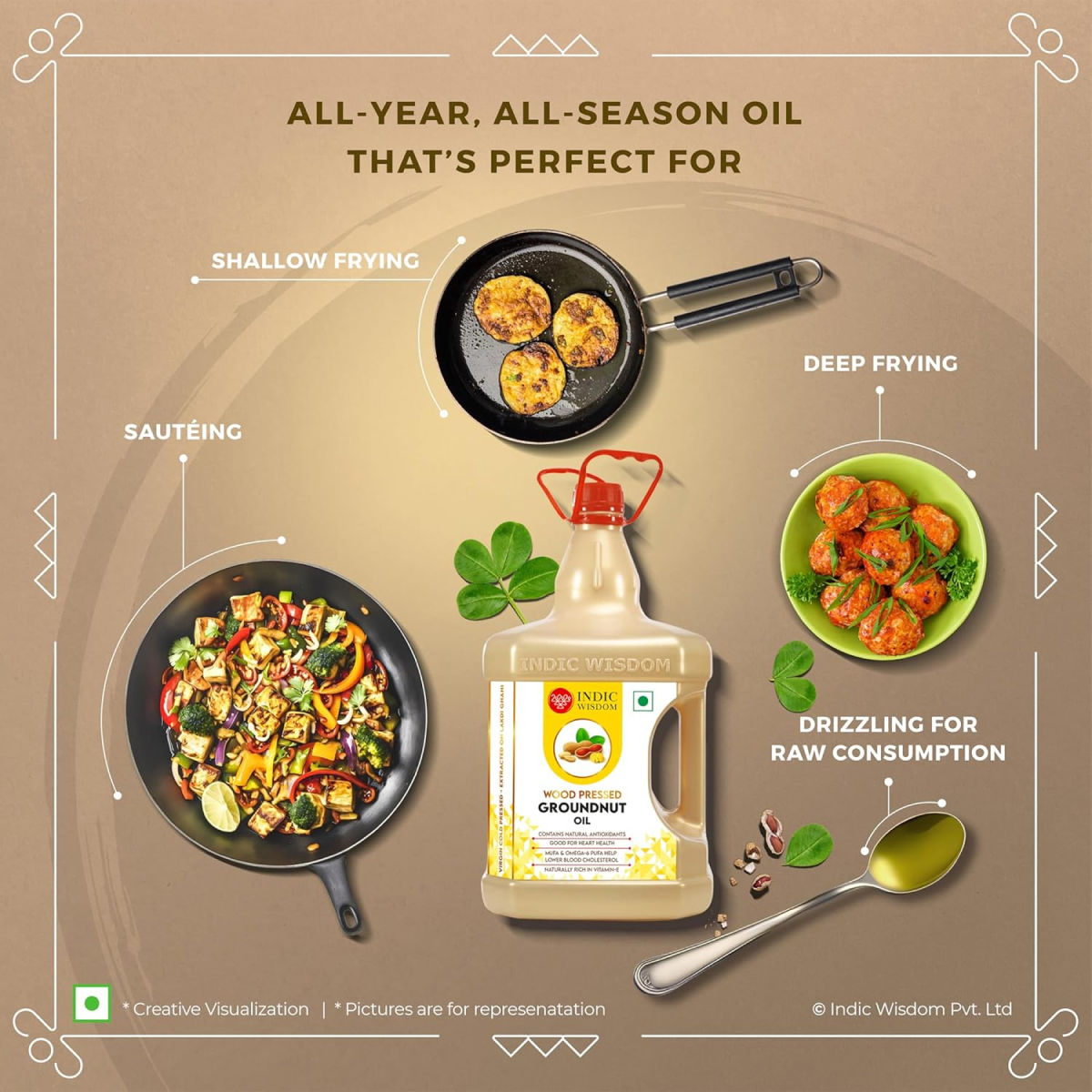 Indic Wisdom Wood Pressed Groundnut Oil | Cold Pressed - Extracted on Wooden Churner