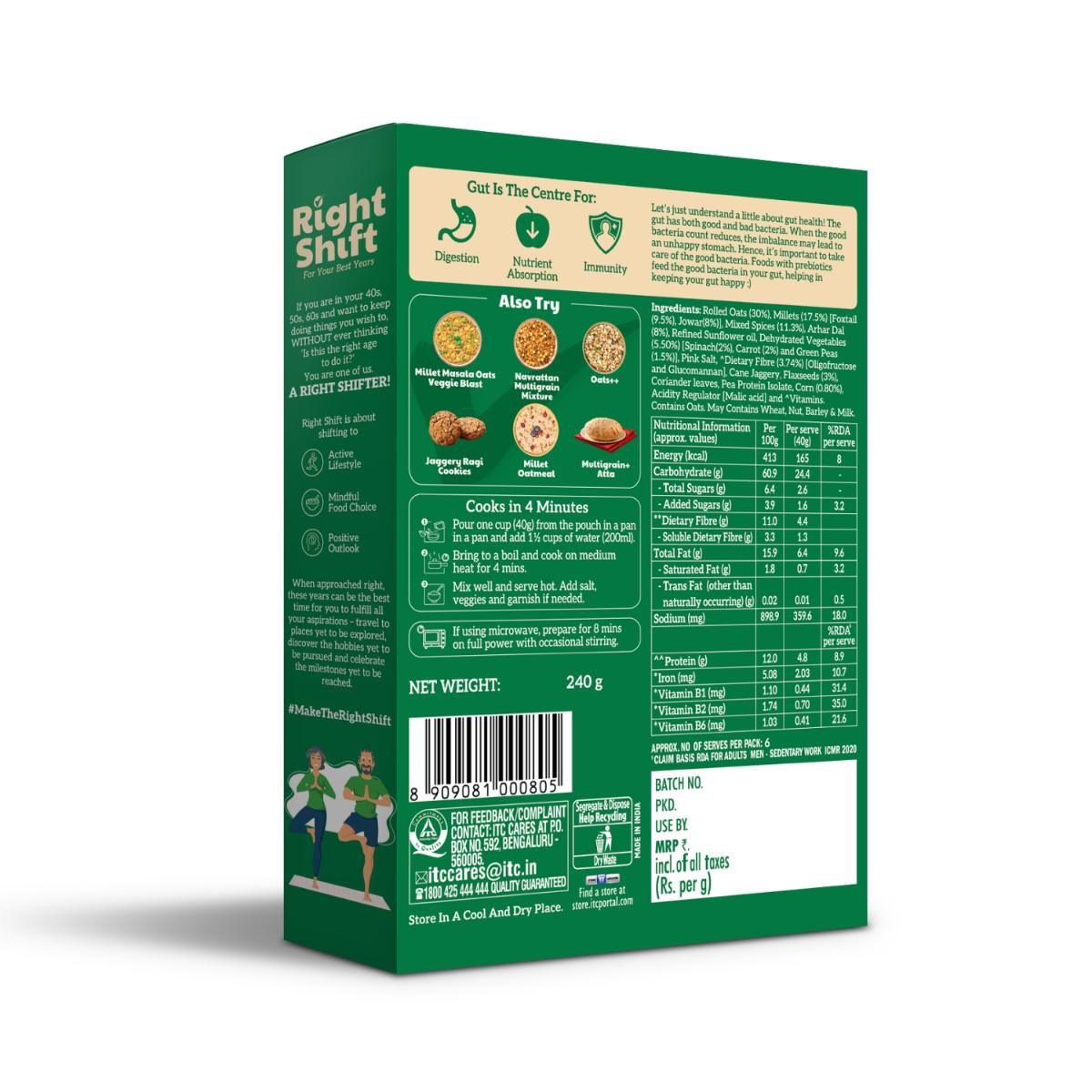 Right Shift Masala Oats, Spinach & Millets | High Protein & Fibre, No preservative