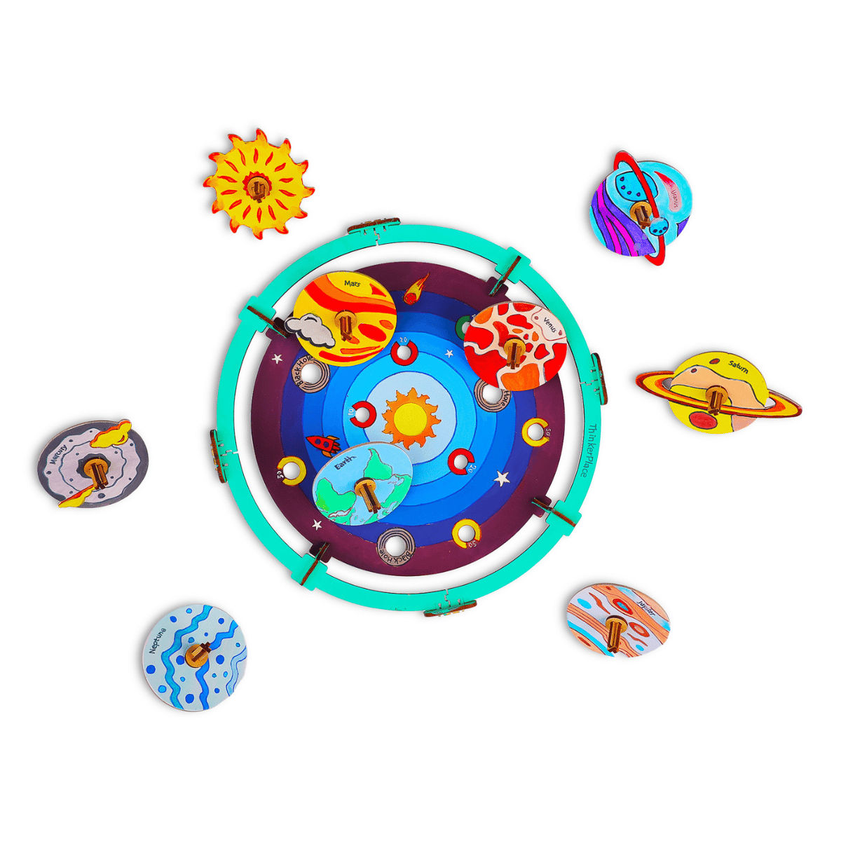ThinkerPlace DIY Solar Wars Spin Tops | Build, Color & Play with Solar System Spin Tops (Age 3+)