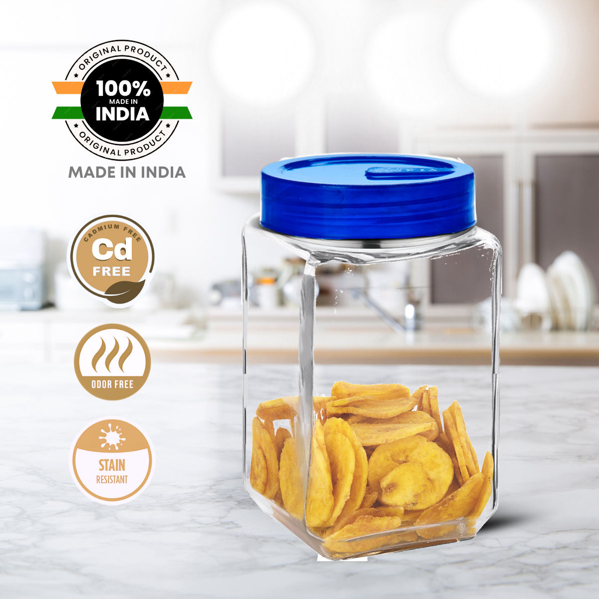 Yera Everyday Storage Jars Square 1100 ml (Each) Set Of 2 pcs