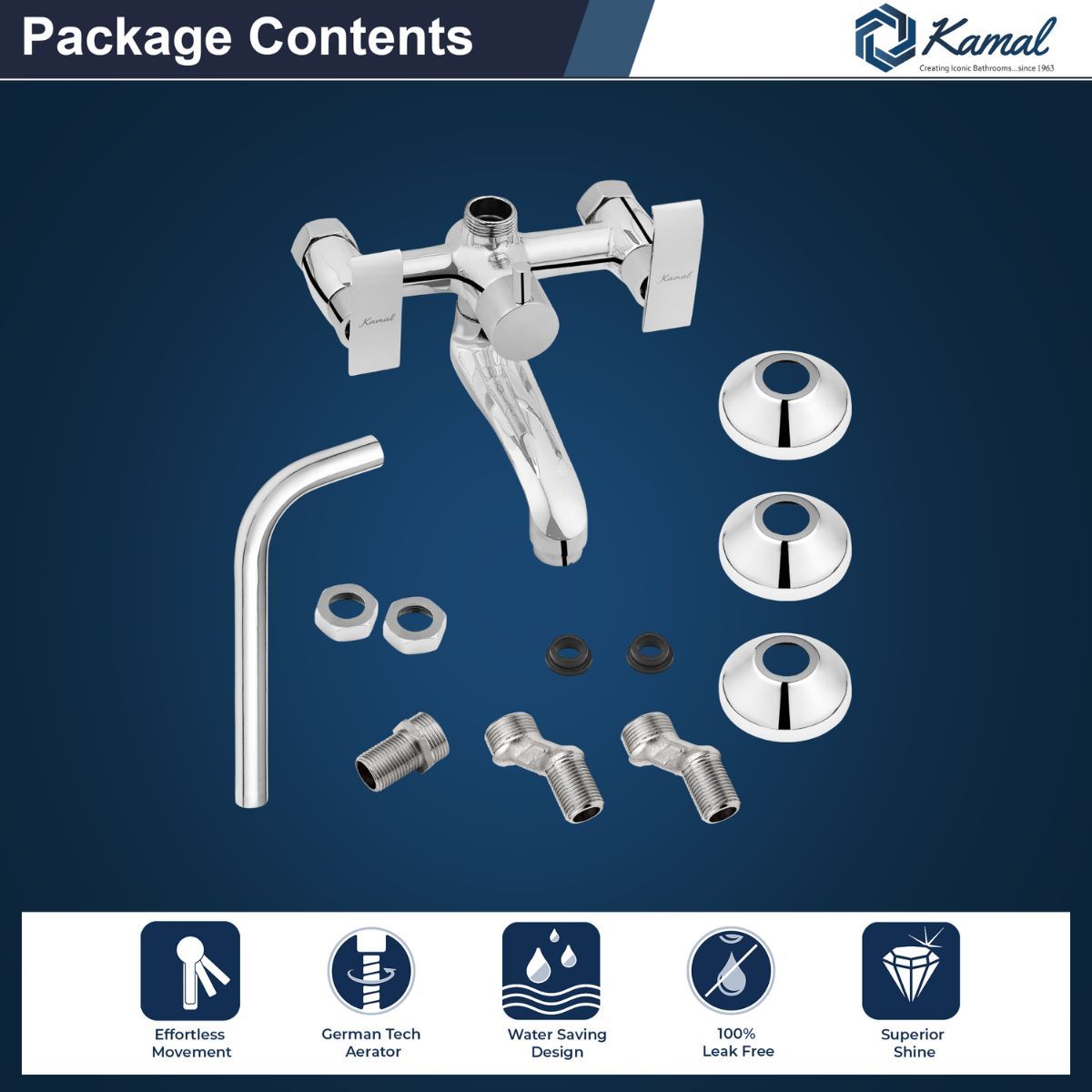 Kamal Wall Mixer - Orion | With L-Bend | Hot - Cold Shower Mixer| Sturdy Brass Build | Easy To Use