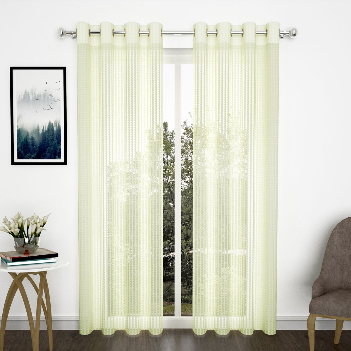 Story@Home Transparent Polyester Zic Zac 2 Unit Door curtains | Cream