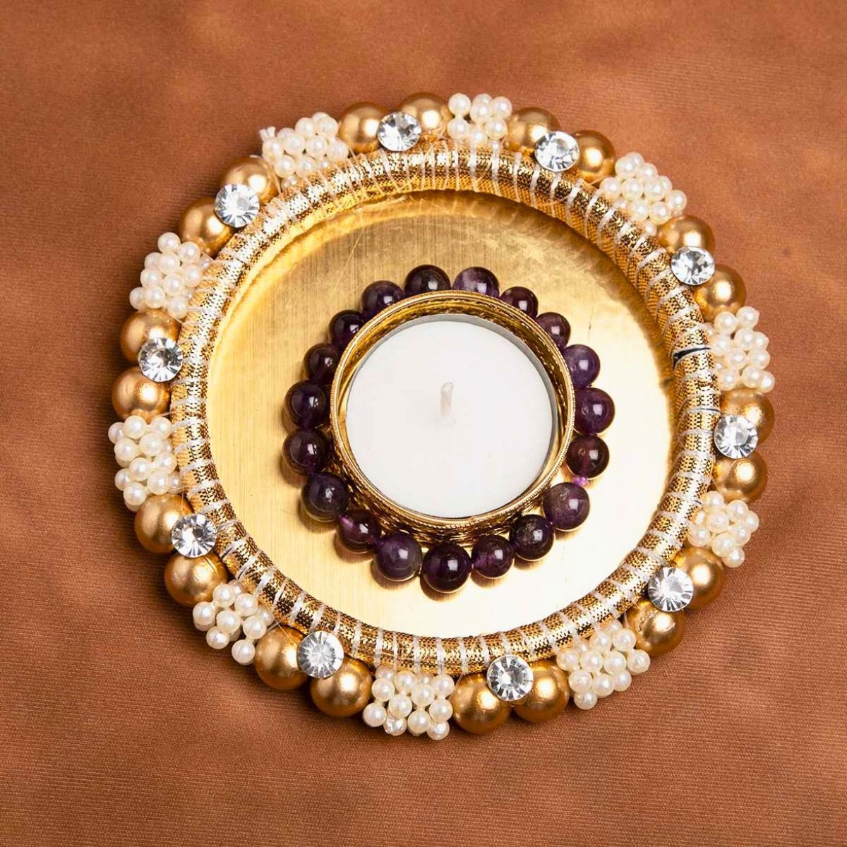 Bodh Gem and Crystals Aarti Thali With Amethyst