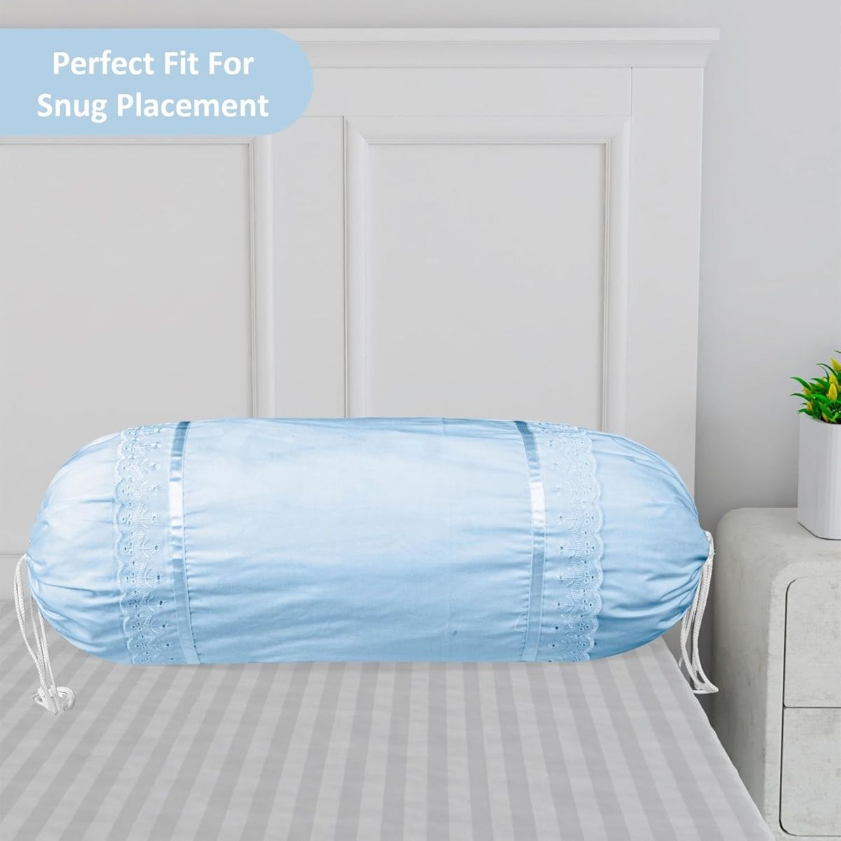 Kuber Industries Set of 2 Bolster/Side Pillow Cover For Diwan Pillows | 16"x32" | Plain Blue