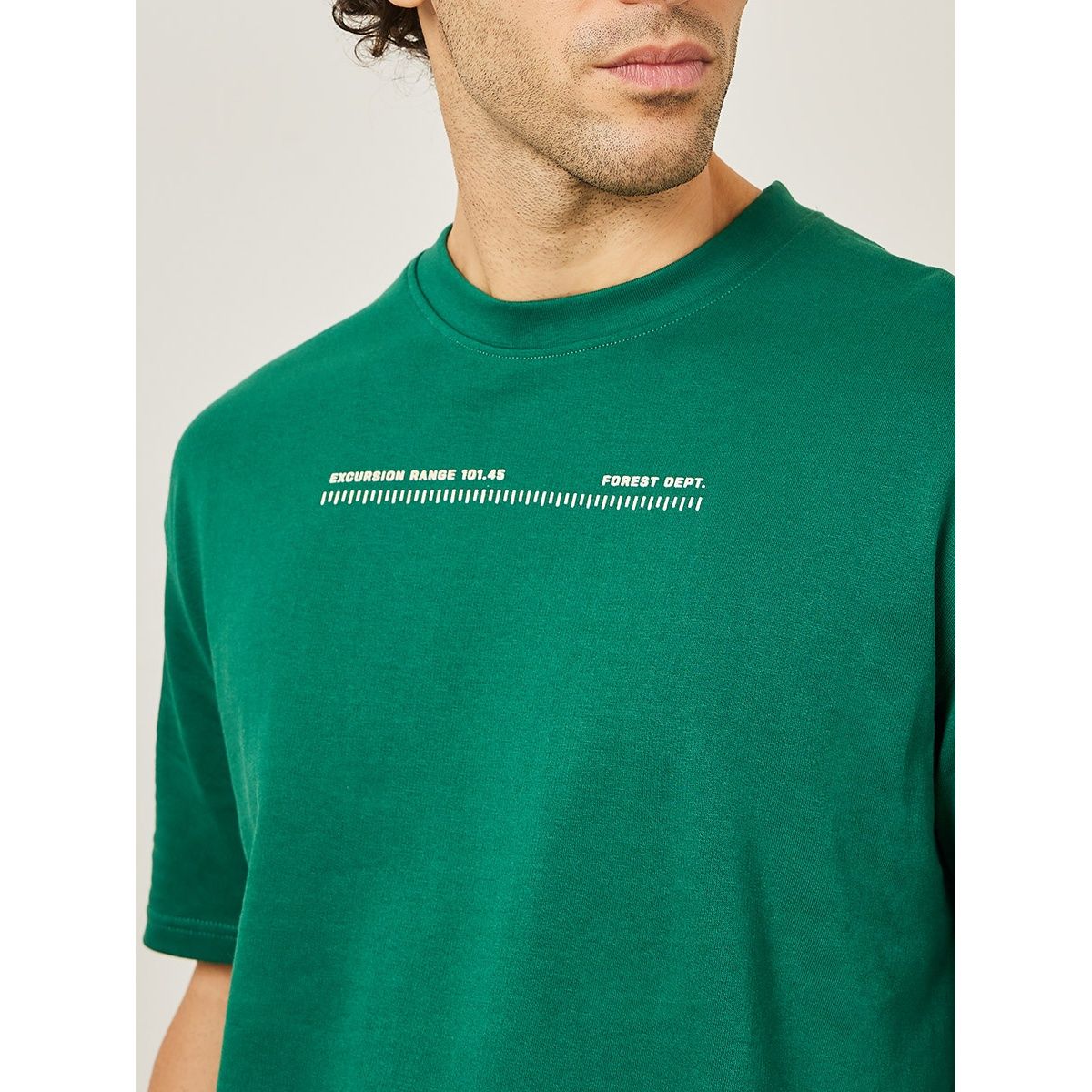 Styli Men's Oversized T-shirt with Premium Terry Fabric and HD Back Print | Green - L