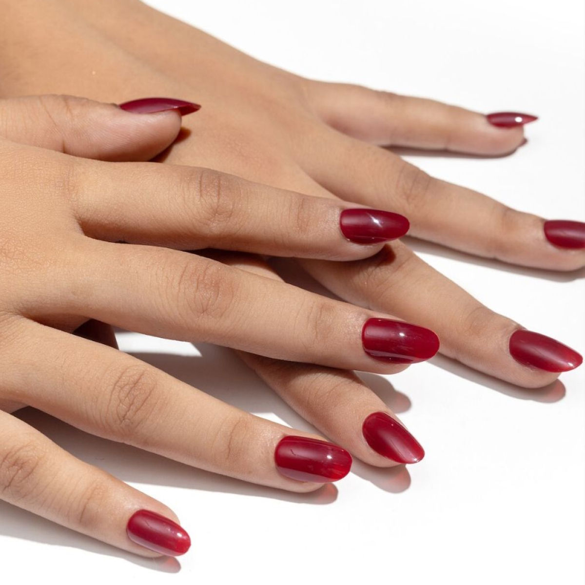 Pep Nails | Maroon | Hand Nails | Medium Round Red | Glossy Solid Press On Nails | 24 Tips