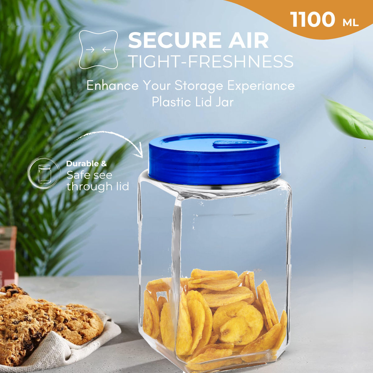 Yera Everyday Storage Jars Square 1100 ml (Each) Set Of 2 pcs