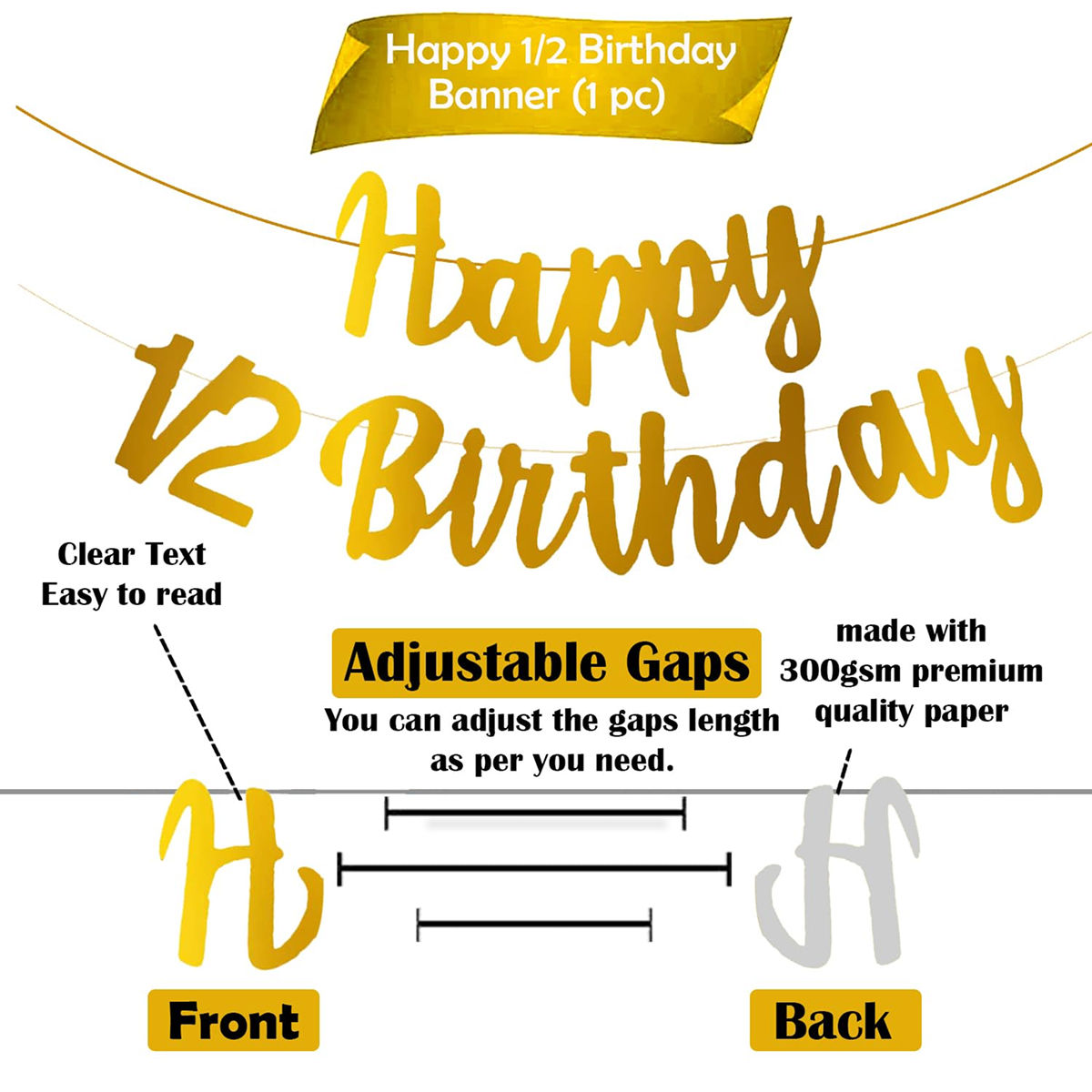 Party Propz Gold Happy 1/2 Birthday Banner