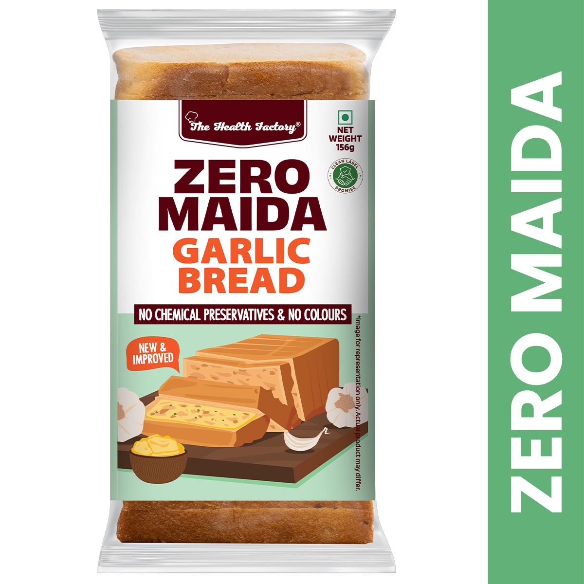 The Health Factory Zero Maida Garlic Bread | Clean Label - Not Brown